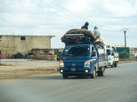 Hundreds of families have fled the eastern countryside of Idlib and western Aleppo due to ongoing attacks by regime forces, in Aleppo, Syria...