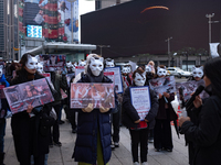 Members of the animal rights group CARE gather near the Chinese Embassy in Myeong-dong to call for the enactment of animal protection laws i...