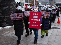 Members of the animal rights group CARE gather near the Chinese Embassy in Myeong-dong to call for the enactment of animal protection laws i...