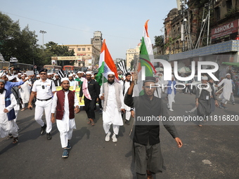 Jamiat E Ulama Bangla supporters take part in a protest meeting against the ongoing conflict in Gaza between Israel and Hamas and the WAQF A...