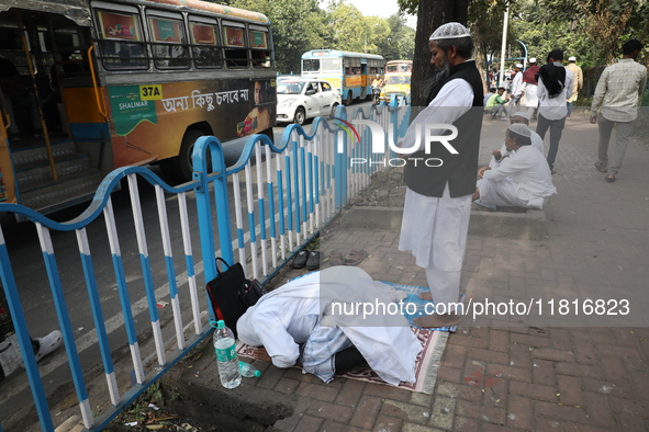 Jamiat E Ulama Bangla supporters take part in a protest meeting against the ongoing conflict in Gaza between Israel and Hamas and the WAQF A...