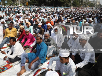 Jamiat E Ulama Bangla supporters take part in a protest meeting against the ongoing conflict in Gaza between Israel and Hamas and the WAQF A...