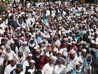 Jamiat E Ulama Bangla supporters take part in a protest meeting against the ongoing conflict in Gaza between Israel and Hamas and the WAQF A...