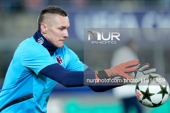 Lukasz Skorupski of Bologna FC looks on during the UEFA Champions League 2024/25 League Phase MD5 match between Bologna FC and LOSC Lille at...