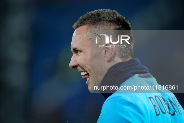 Lukasz Skorupski of Bologna FC reacts during the UEFA Champions League 2024/25 League Phase MD5 match between Bologna FC and LOSC Lille at S...