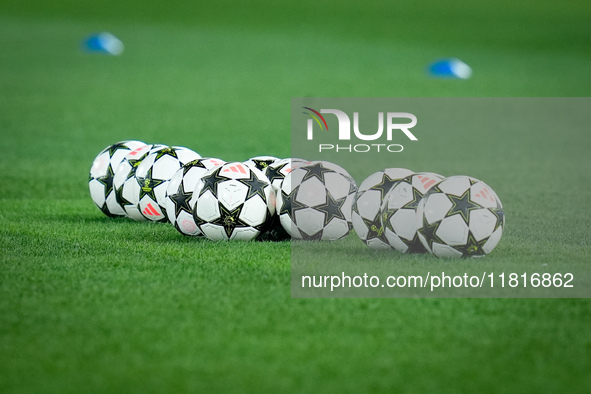 Official Adidas UEFA Champions League match balls during the UEFA Champions League 2024/25 League Phase MD5 match between Bologna FC and LOS...