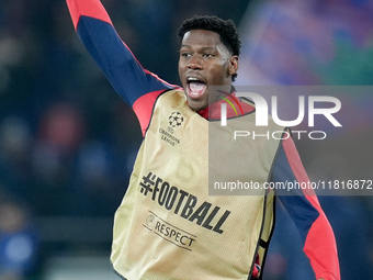 Jonathan David of LOSC Lille gestures during the UEFA Champions League 2024/25 League Phase MD5 match between Bologna FC and LOSC Lille at S...