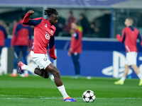 Ngal'ayel Mukau of LOSC Lille during the UEFA Champions League 2024/25 League Phase MD5 match between Bologna FC and LOSC Lille at Stadio Re...