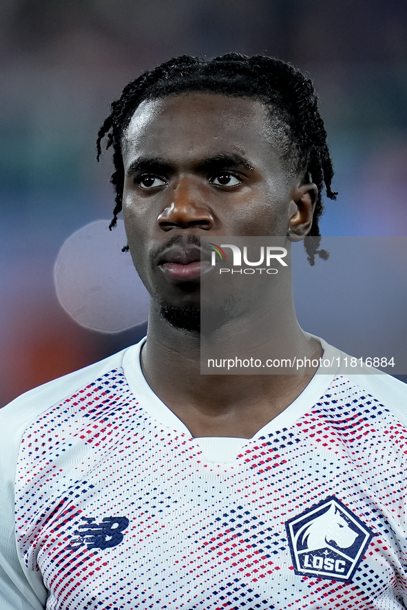 Ngal'ayel Mukau of LOSC Lille looks on during the UEFA Champions League 2024/25 League Phase MD5 match between Bologna FC and LOSC Lille at...