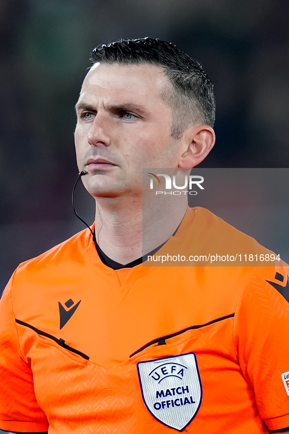 Referee Michael Olivier looks on during the UEFA Champions League 2024/25 League Phase MD5 match between Bologna FC and LOSC Lille at Stadio...