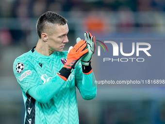 Lukasz Skorupski of Bologna FC gestures during the UEFA Champions League 2024/25 League Phase MD5 match between Bologna FC and LOSC Lille at...