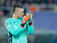 Lukasz Skorupski of Bologna FC gestures during the UEFA Champions League 2024/25 League Phase MD5 match between Bologna FC and LOSC Lille at...