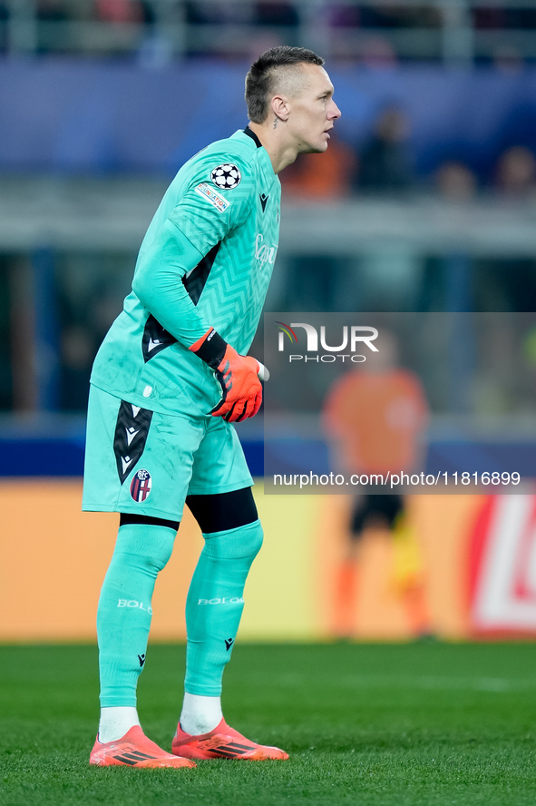 Lukasz Skorupski of Bologna FC looks on during the UEFA Champions League 2024/25 League Phase MD5 match between Bologna FC and LOSC Lille at...