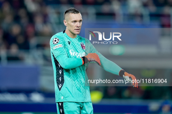 Lukasz Skorupski of Bologna FC looks on during the UEFA Champions League 2024/25 League Phase MD5 match between Bologna FC and LOSC Lille at...