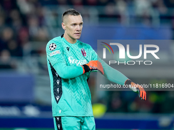 Lukasz Skorupski of Bologna FC looks on during the UEFA Champions League 2024/25 League Phase MD5 match between Bologna FC and LOSC Lille at...