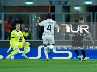 Thijs Dallinga of Bologna FC scores first goal later disallowed by VAR during the UEFA Champions League 2024/25 League Phase MD5 match betwe...