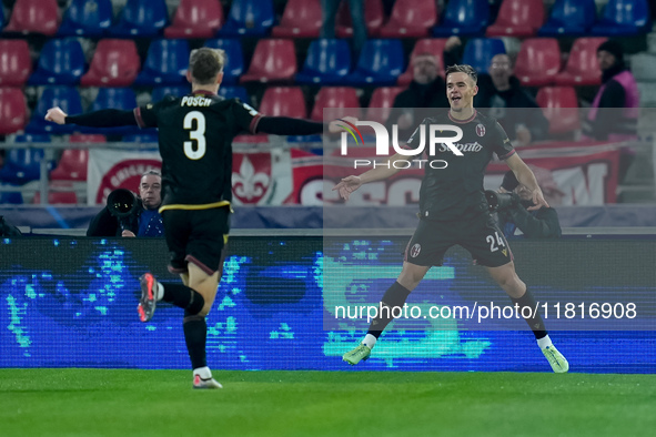 Thijs Dallinga of Bologna FC celebrates after scoring first goal disallowed by VAR during the UEFA Champions League 2024/25 League Phase MD5...