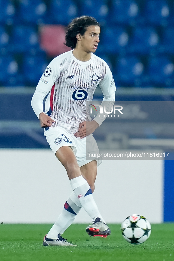 Ayyoub Bouaddi of LOSC Lille during the UEFA Champions League 2024/25 League Phase MD5 match between Bologna FC and LOSC Lille at Stadio Ren...