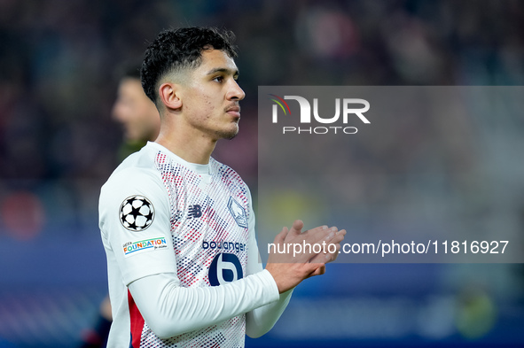 Osame Sahraoui of LOSC Lille gestures during the UEFA Champions League 2024/25 League Phase MD5 match between Bologna FC and LOSC Lille at S...