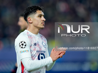 Osame Sahraoui of LOSC Lille gestures during the UEFA Champions League 2024/25 League Phase MD5 match between Bologna FC and LOSC Lille at S...