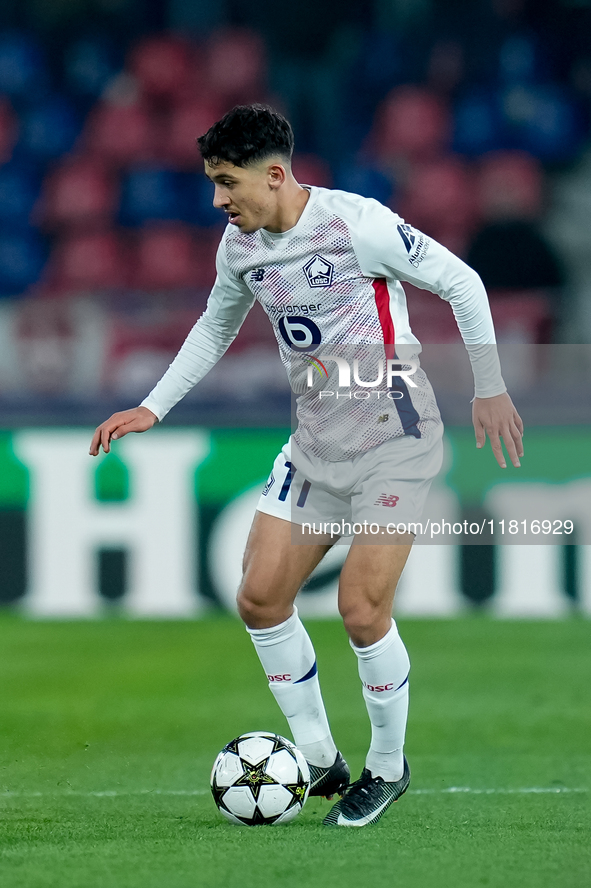 Osame Sahraoui of LOSC Lille during the UEFA Champions League 2024/25 League Phase MD5 match between Bologna FC and LOSC Lille at Stadio Ren...