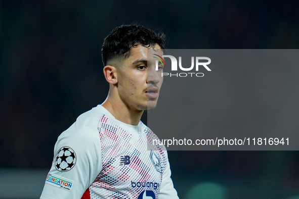 Osame Sahraoui of LOSC Lille looks on during the UEFA Champions League 2024/25 League Phase MD5 match between Bologna FC and LOSC Lille at S...