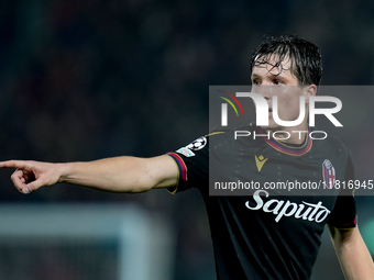 Giovanni Fabbian of Bologna FC gestures during the UEFA Champions League 2024/25 League Phase MD5 match between Bologna FC and LOSC Lille at...