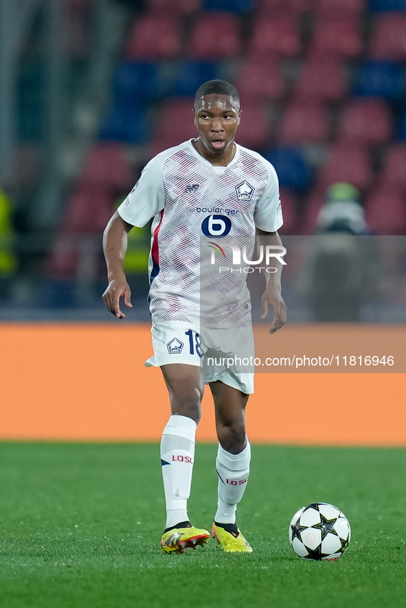 Bafode' Diakite' of LOSC Lille looks on during the UEFA Champions League 2024/25 League Phase MD5 match between Bologna FC and LOSC Lille at...