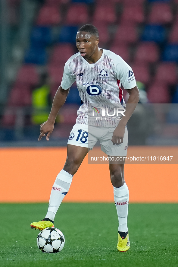 Bafode' Diakite' of LOSC Lille during the UEFA Champions League 2024/25 League Phase MD5 match between Bologna FC and LOSC Lille at Stadio R...