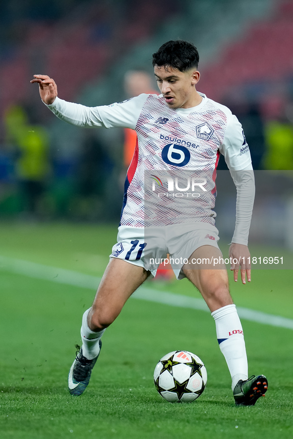 Osame Sahraoui of LOSC Lille during the UEFA Champions League 2024/25 League Phase MD5 match between Bologna FC and LOSC Lille at Stadio Ren...