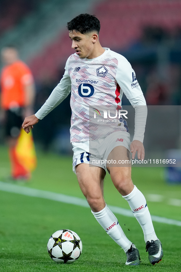 Osame Sahraoui of LOSC Lille during the UEFA Champions League 2024/25 League Phase MD5 match between Bologna FC and LOSC Lille at Stadio Ren...