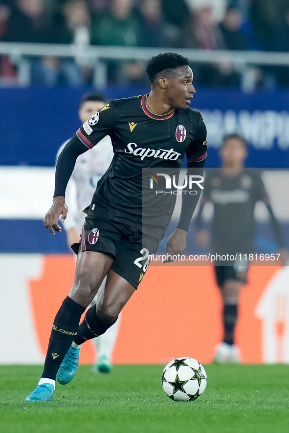 Jhon Lucumi of Bologna FC during the UEFA Champions League 2024/25 League Phase MD5 match between Bologna FC and LOSC Lille at Stadio Renato...