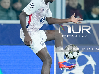 Ngal'ayel Mukau of LOSC Lille during the UEFA Champions League 2024/25 League Phase MD5 match between Bologna FC and LOSC Lille at Stadio Re...