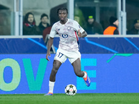 Ngal'ayel Mukau of LOSC Lille during the UEFA Champions League 2024/25 League Phase MD5 match between Bologna FC and LOSC Lille at Stadio Re...