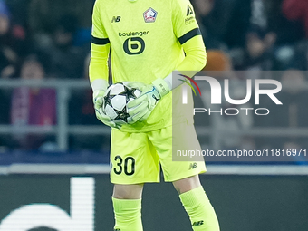 Lucas Chevalier of LOSC Lille during the UEFA Champions League 2024/25 League Phase MD5 match between Bologna FC and LOSC Lille at Stadio Re...