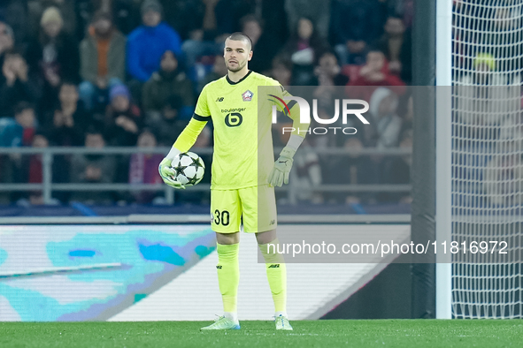 Lucas Chevalier of LOSC Lille during the UEFA Champions League 2024/25 League Phase MD5 match between Bologna FC and LOSC Lille at Stadio Re...