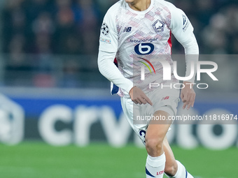 Ayyoub Bouaddi of LOSC Lille during the UEFA Champions League 2024/25 League Phase MD5 match between Bologna FC and LOSC Lille at Stadio Ren...