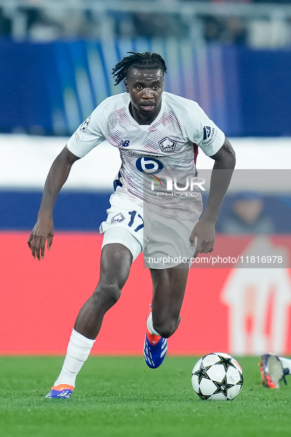 Ngal'ayel Mukau of LOSC Lille during the UEFA Champions League 2024/25 League Phase MD5 match between Bologna FC and LOSC Lille at Stadio Re...