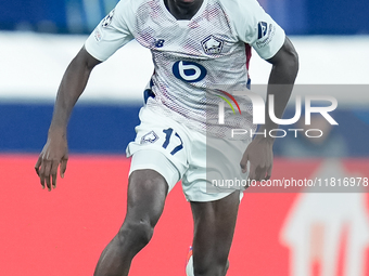 Ngal'ayel Mukau of LOSC Lille during the UEFA Champions League 2024/25 League Phase MD5 match between Bologna FC and LOSC Lille at Stadio Re...