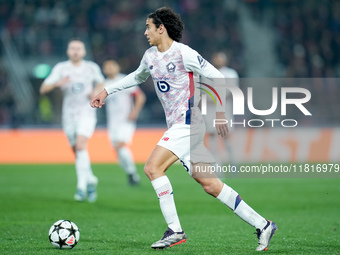 Ayyoub Bouaddi of LOSC Lille during the UEFA Champions League 2024/25 League Phase MD5 match between Bologna FC and LOSC Lille at Stadio Ren...