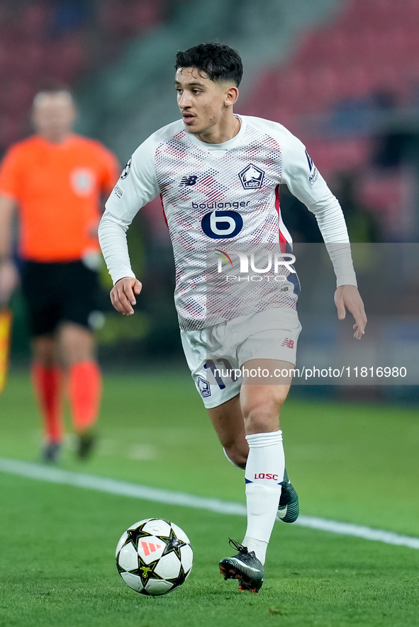 Osame Sahraoui of LOSC Lille during the UEFA Champions League 2024/25 League Phase MD5 match between Bologna FC and LOSC Lille at Stadio Ren...