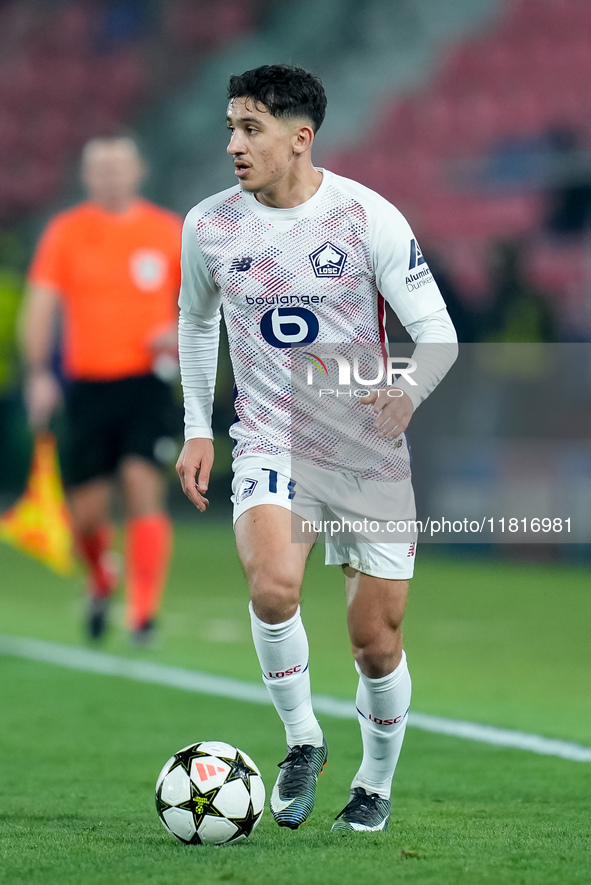 Osame Sahraoui of LOSC Lille during the UEFA Champions League 2024/25 League Phase MD5 match between Bologna FC and LOSC Lille at Stadio Ren...