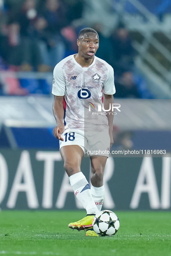 Bafode' Diakite' of LOSC Lille during the UEFA Champions League 2024/25 League Phase MD5 match between Bologna FC and LOSC Lille at Stadio R...