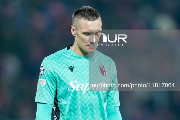 Lukasz Skorupski of Bologna FC looks dejected during the UEFA Champions League 2024/25 League Phase MD5 match between Bologna FC and LOSC Li...