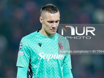 Lukasz Skorupski of Bologna FC looks dejected during the UEFA Champions League 2024/25 League Phase MD5 match between Bologna FC and LOSC Li...