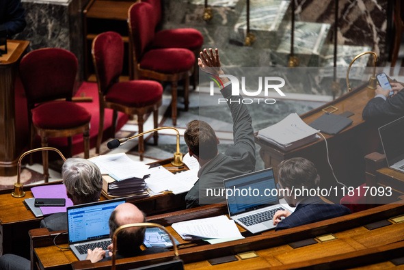 The French Parliament debates the repeal of the pension reform in Paris, France, on November 28, 2024. 