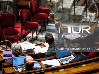 The French Parliament debates the repeal of the pension reform in Paris, France, on November 28, 2024. (