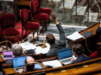 The French Parliament debates the repeal of the pension reform in Paris, France, on November 28, 2024. (