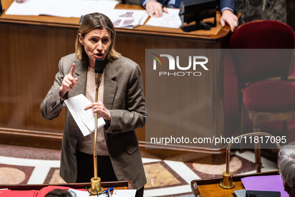 Astrid Panosyan-Bouvet, Minister for Labour and Employment, is in parliament during the debate on the repeal of the pension reform in Paris,...