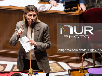 Astrid Panosyan-Bouvet, Minister for Labour and Employment, is in parliament during the debate on the repeal of the pension reform in Paris,...